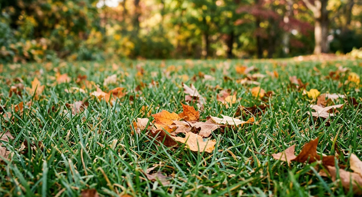 Core aeration plugs on a fescue lawn, part of fall lawn care in Burlington, NC yards