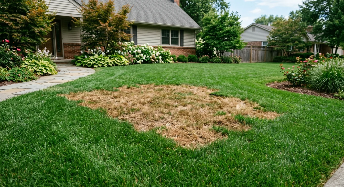 Brown patch disease damage in a Burlington, NC lawn, a common issue addressed in local lawn care