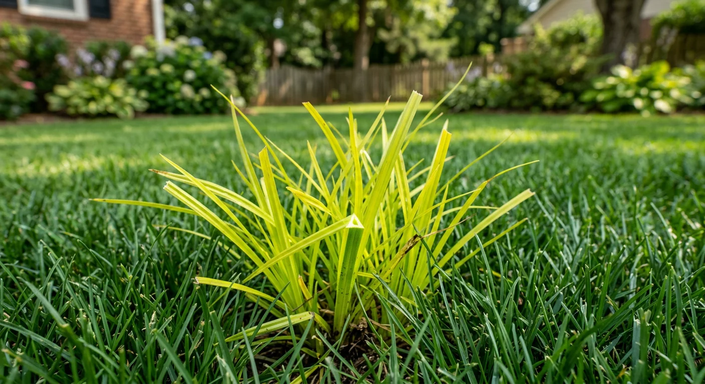 Yellow nutsedge growing in NC lawn in summer, a common weed requiring professional control