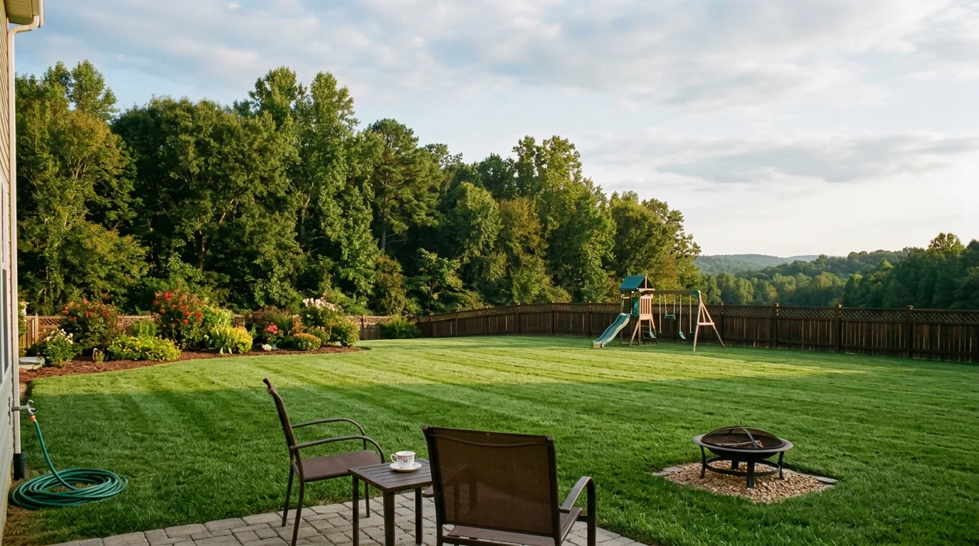 Weed-free thick lawn in Graham NC demonstrating results of consistent seasonal lawn care