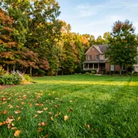 Healthy green lawn in early fall in North Carolina, protected by proactive fall lawn pest control nc treatment